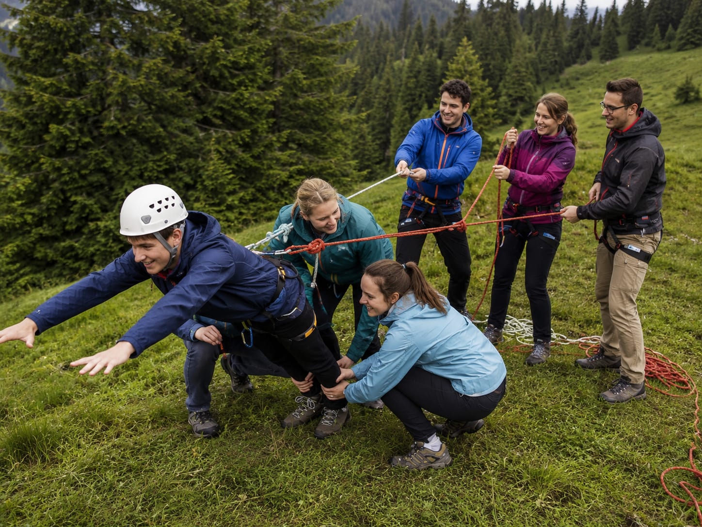 Management by Nature – Team im Austausch vor dem Zelt im Hochschwarzwald